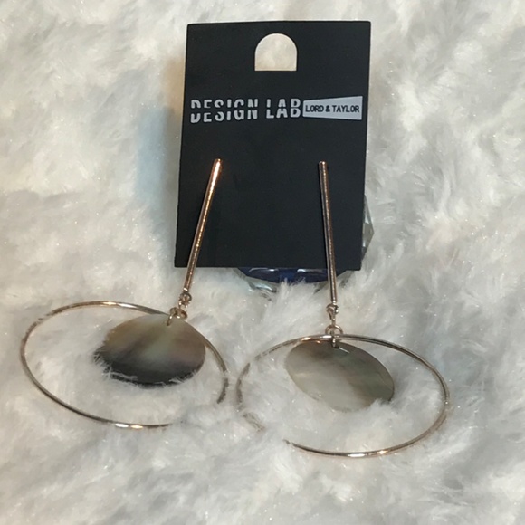 Design Lab Gold Tone Drop Hoop Women’s Earrings With Shell Like Centre - Picture 6 of 10